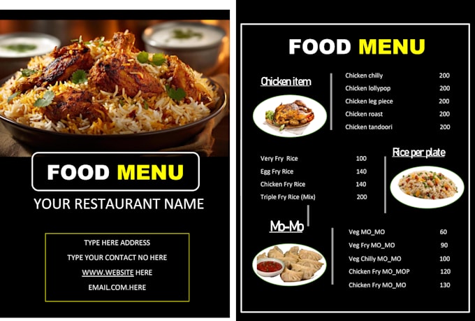 do restaurant menu data entry and design